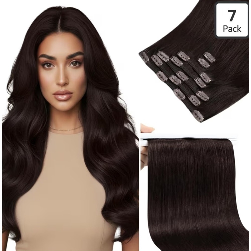Sunny Hair Clip In Extensions Dark Brown Human Hair 7 Pieces Straight 14 Inch